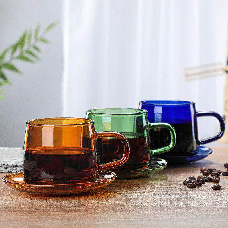 覆古琥珀咖啡杯高硼硅耐热玻璃杯手冲咖啡杯水杯茶水拿铁杯带把手