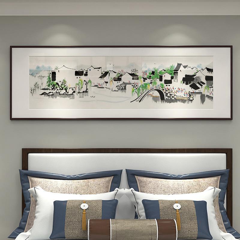 吴冠中江南水乡新中式卧室床头挂画酒店书房装饰画抽象水墨山水画