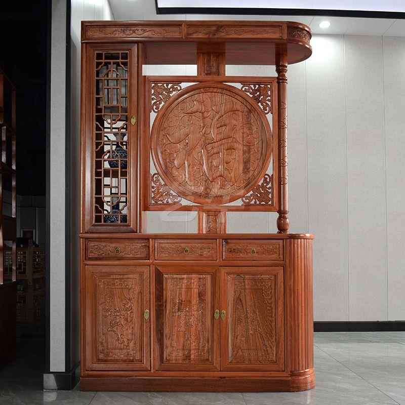 新中式仿古挡实无品牌/木家入户门龙柱玄关柜双屏面用风隔断客厅