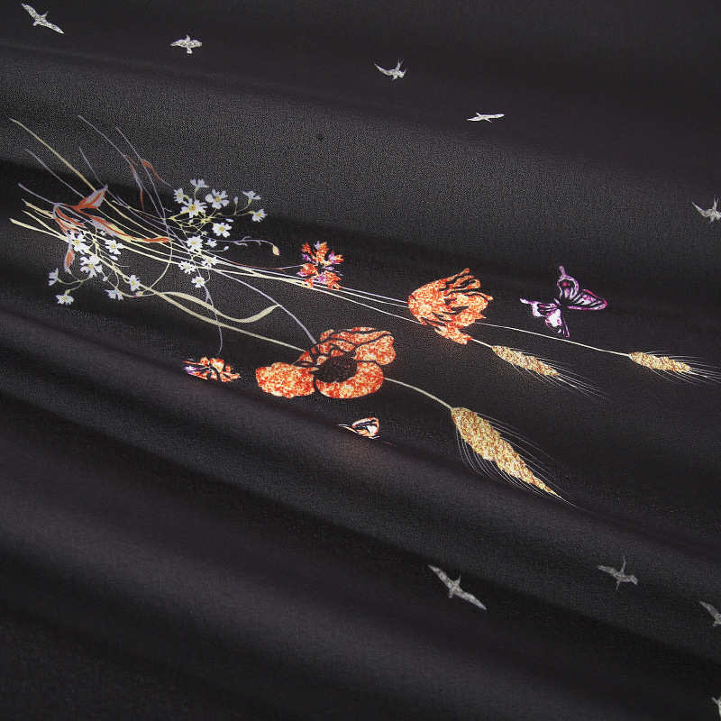 走雪新款秀珠花卉纺纺雪加工款面料欧美涤纶印花时装布料2018女装