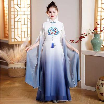 新款童儿童艺考端礼服女大古筝检定考试表演服古典飘高逸汉服中国