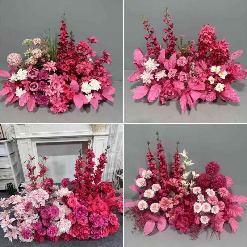 婚礼人造花排一岁玫瑰红色婚礼指南舞台订婚宴会Kt板布局装饰地板