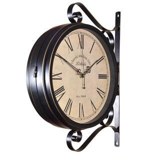 美式 仿工古创意两面时阳ST0083钟太机芯铁艺艺 复古静钟音双面个性