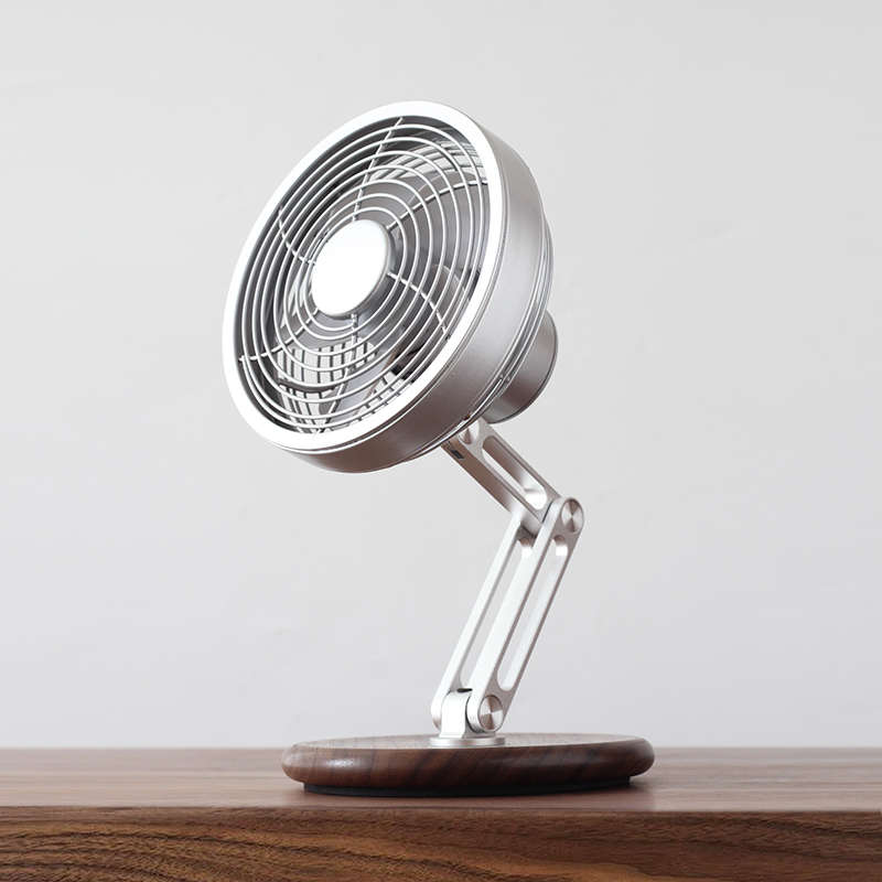 三思工房桌面实木金属小风扇家用台式USB充电风扇户外折叠旋转