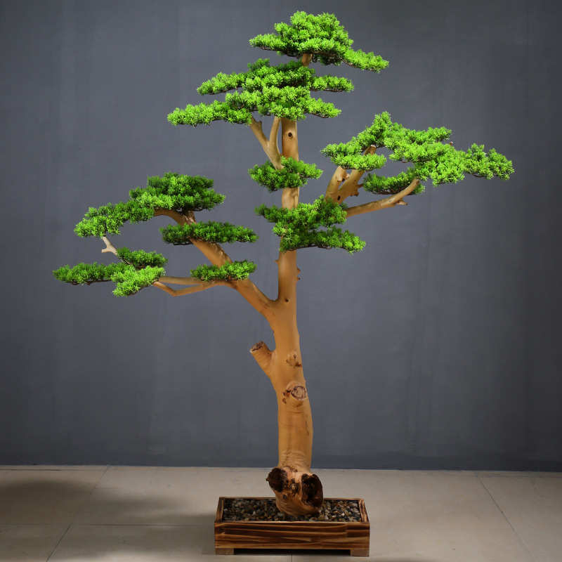 仿真迎客松大型假树新中式造景室内外崖柏绿植美人松大型落地摆件