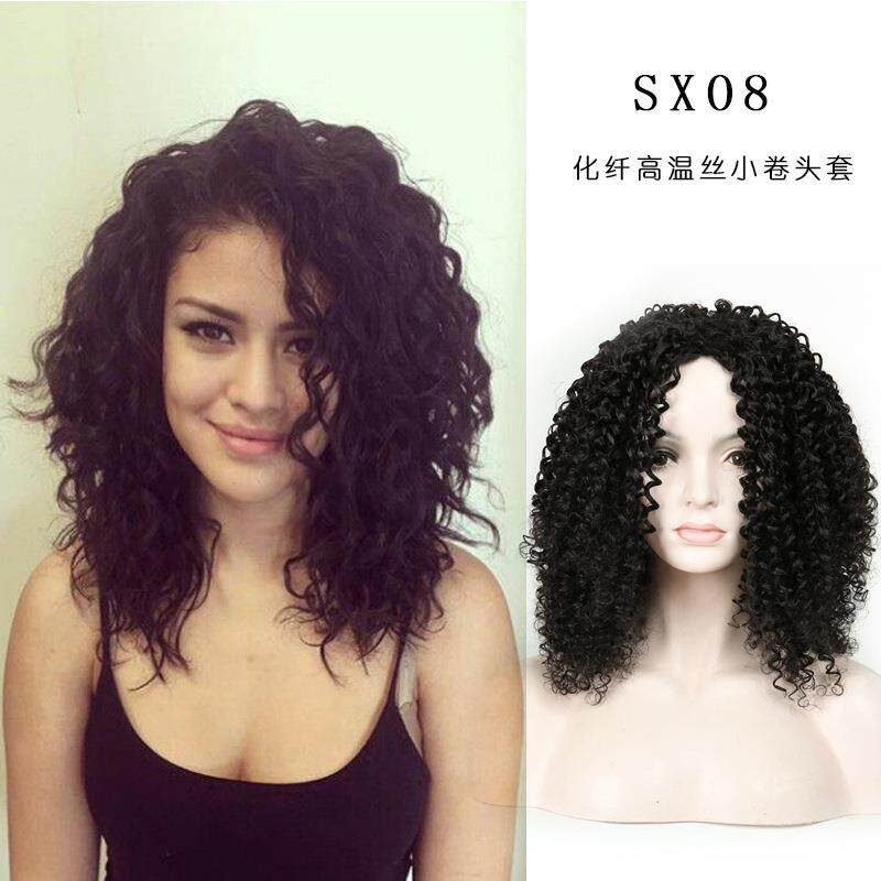 新款直销许昌假发非洲小卷黑色头套 爆炸头发套 非洲小卷化纤黑人