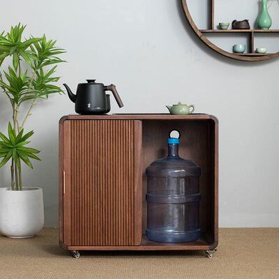 胡桃木茶水柜古风烧茶水壶ESH体移动台办公室移动实木茶车中侧边
