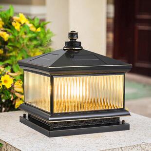 全铜太阳能欧式柱头灯户外别墅花园防水庭院大门柱子灯花园围墙灯