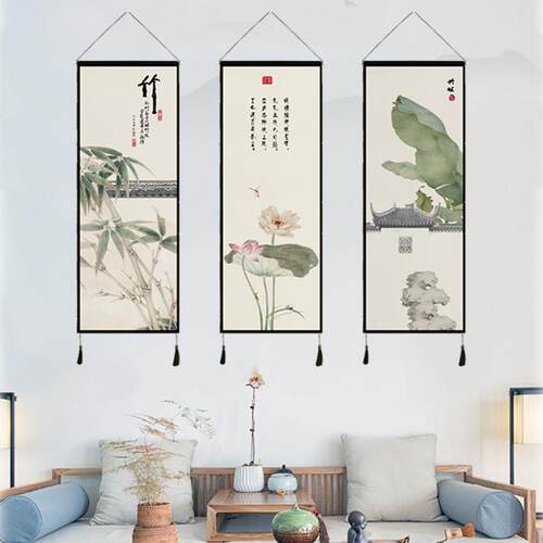 A5L新中式古风长版客厅挂画挂毯装饰画家居布艺挂画民宿墙壁挂布
