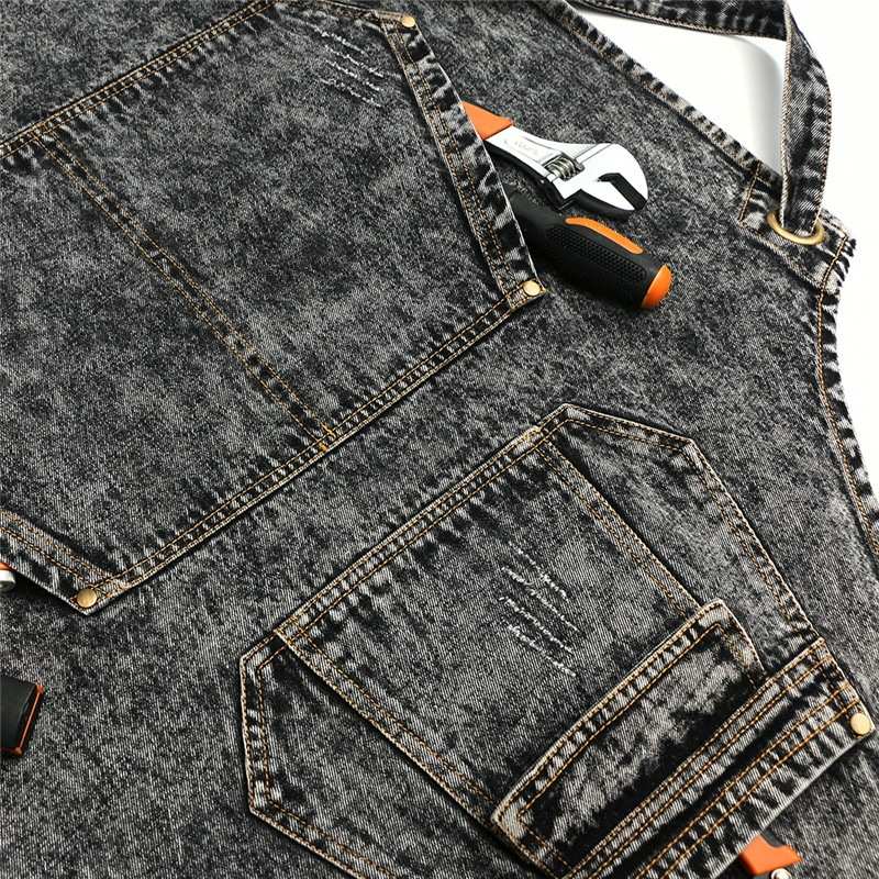 水洗牛仔围裙韩版全棉工作服餐厅烘焙烧烤画画围裙厂家