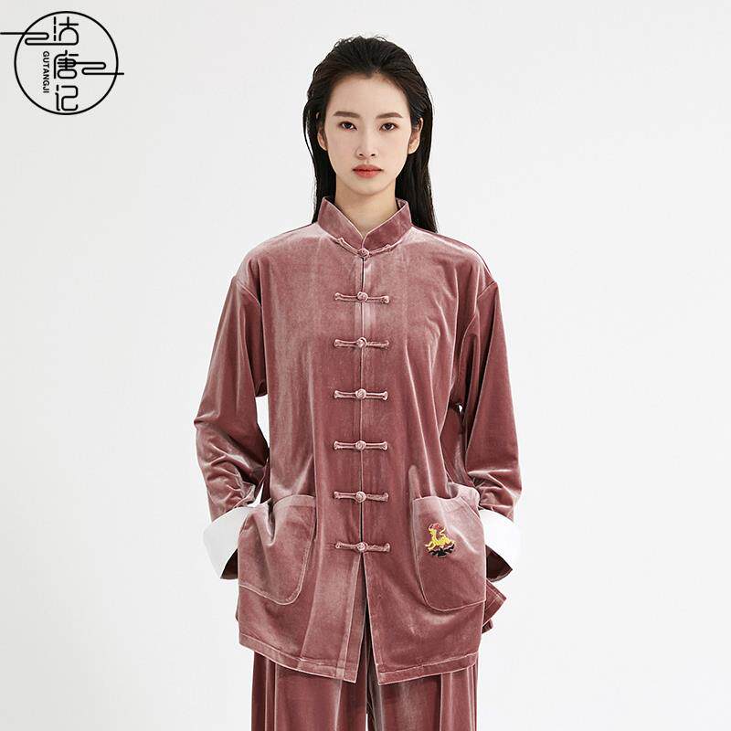 高档沽记唐秋冬精品南韩绒刺绒绣款太极服男女太极拳中年金丝练功