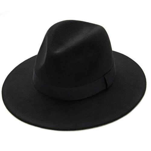 Free shipping black fedora hat unisex wide brim jazz top hat