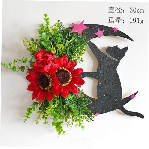 Halloween Moon Cat garland door hanging rattan ring decorati
