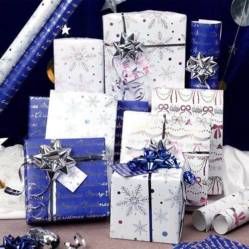 Wide Roll Metallic Christmas Gift Wrap Snowflake Alphabet
