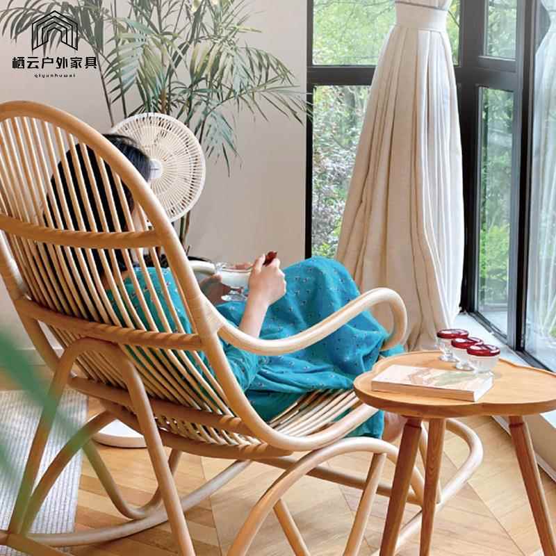 北欧XQJ民宿藤编摇家用休人闲阳台椅摇摇椅大人藤椅户外真藤椅懒
