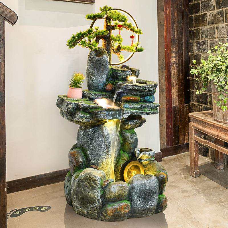 大型石头假山喷泉流水景观鱼池酒店别墅酒店造景公司开业摆件
