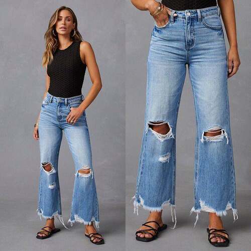 Women Casual Jeans Ripped Details Distressed Everyday Wear