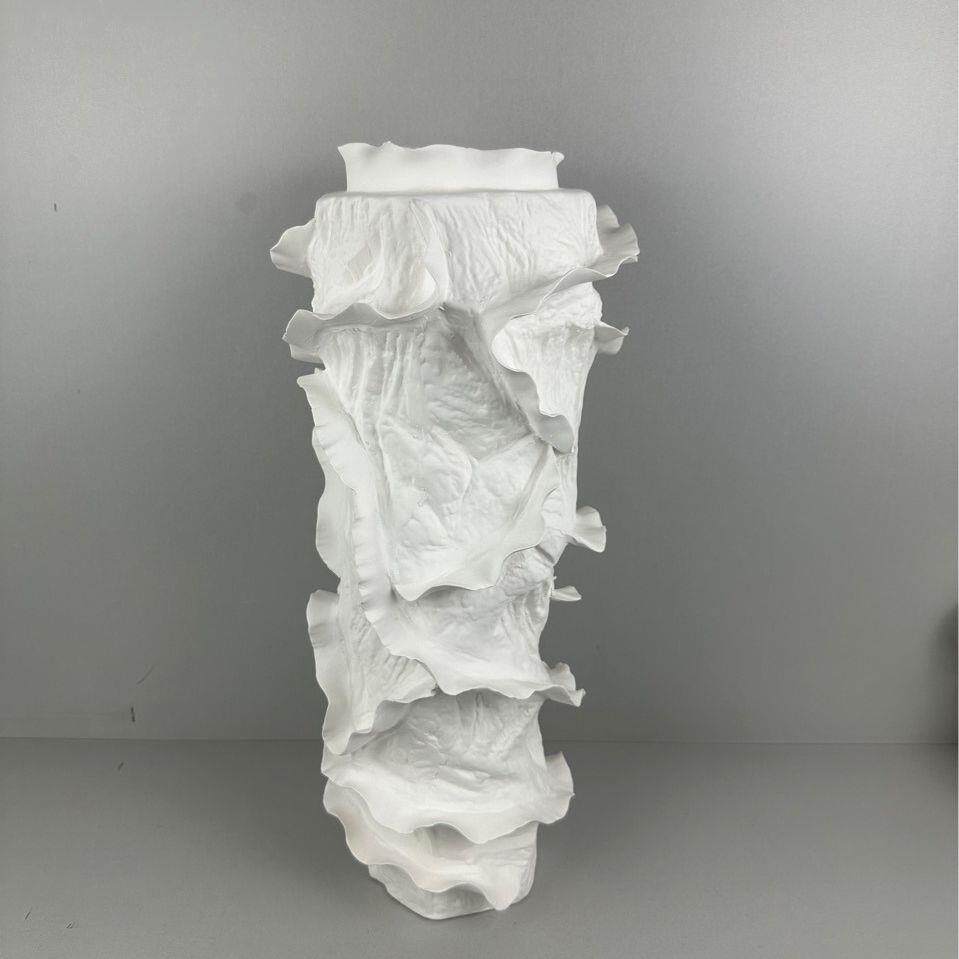 极简约现代白色陶瓷花瓶立体手工海浪纹艺术品美术馆展台插干花器