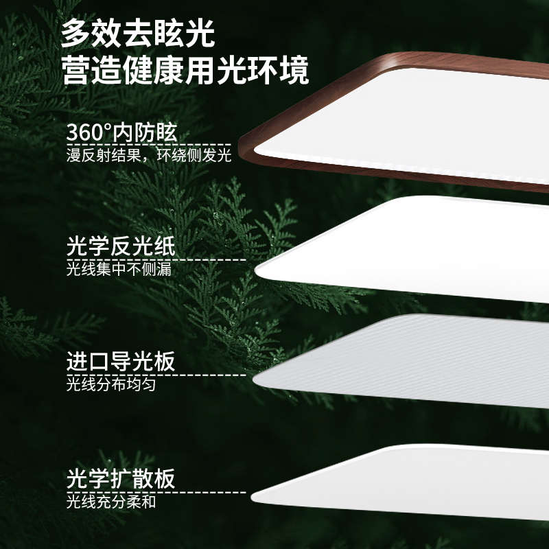 客厅灯简约超薄中古风胡桃木色大厅主灯无缝隙护眼卧室餐厅吸顶灯