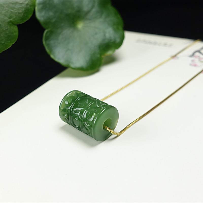 正品和田玉碧玉转运路路通挂件吊坠绿玉女金镶玉坠子礼物时来运转