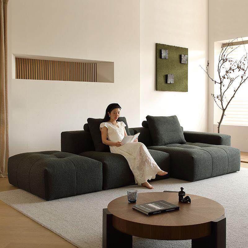 像素沙发客厅黑色雪尼尔直排转角贵妃位法式复古简约现代布艺沙发