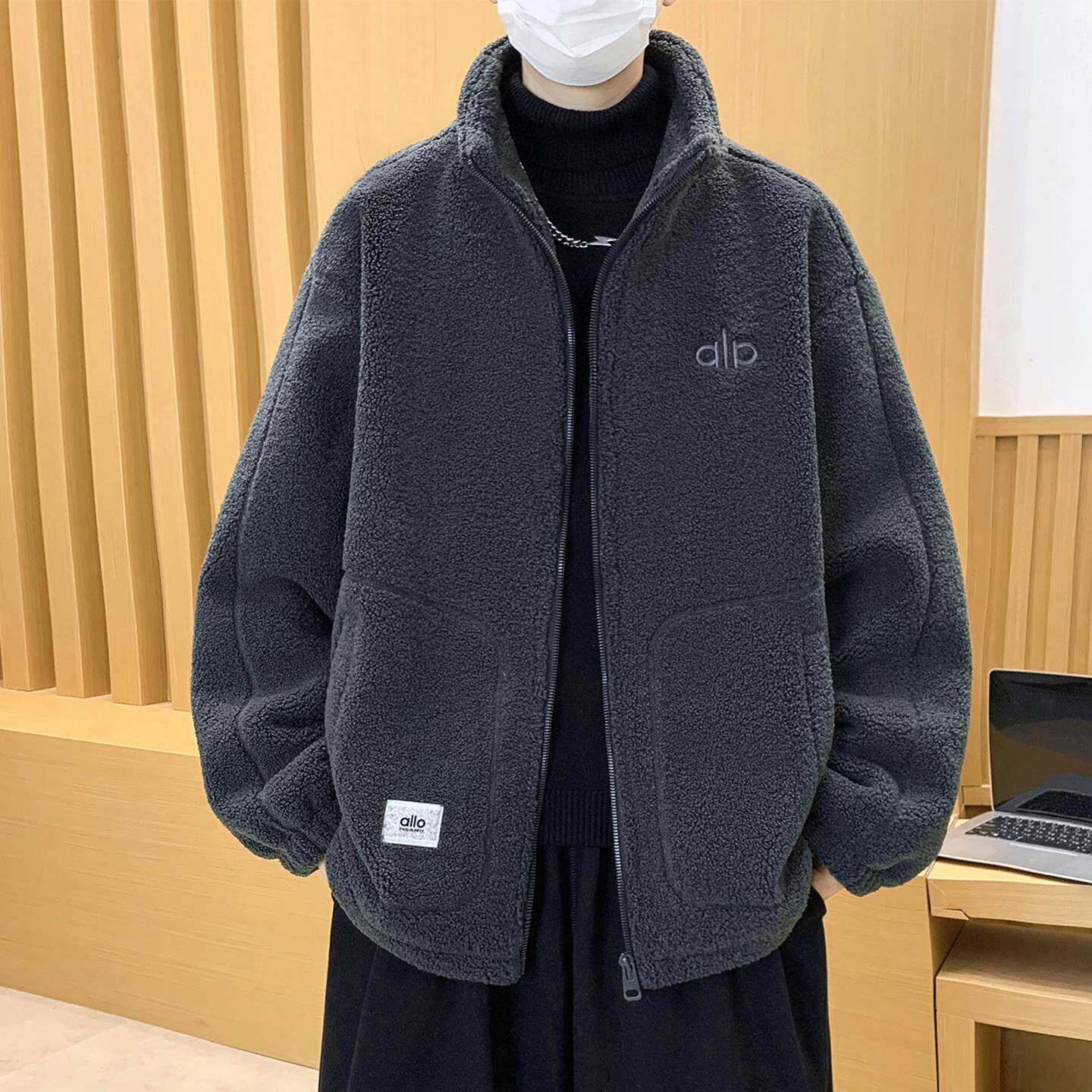 潮牌羊羔毛绒外套男秋冬季青少年加绒加厚夹克男款防寒保暖棉衣服