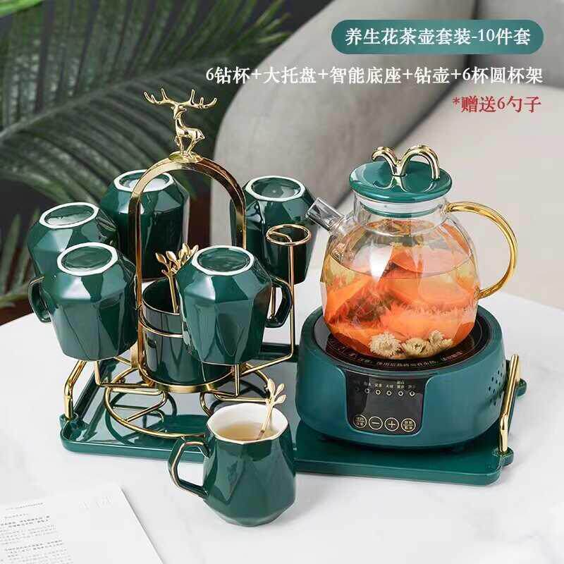欧式高端轻奢水杯套装养生茶壶套杯家用客厅陶瓷杯子加热水壶杯具