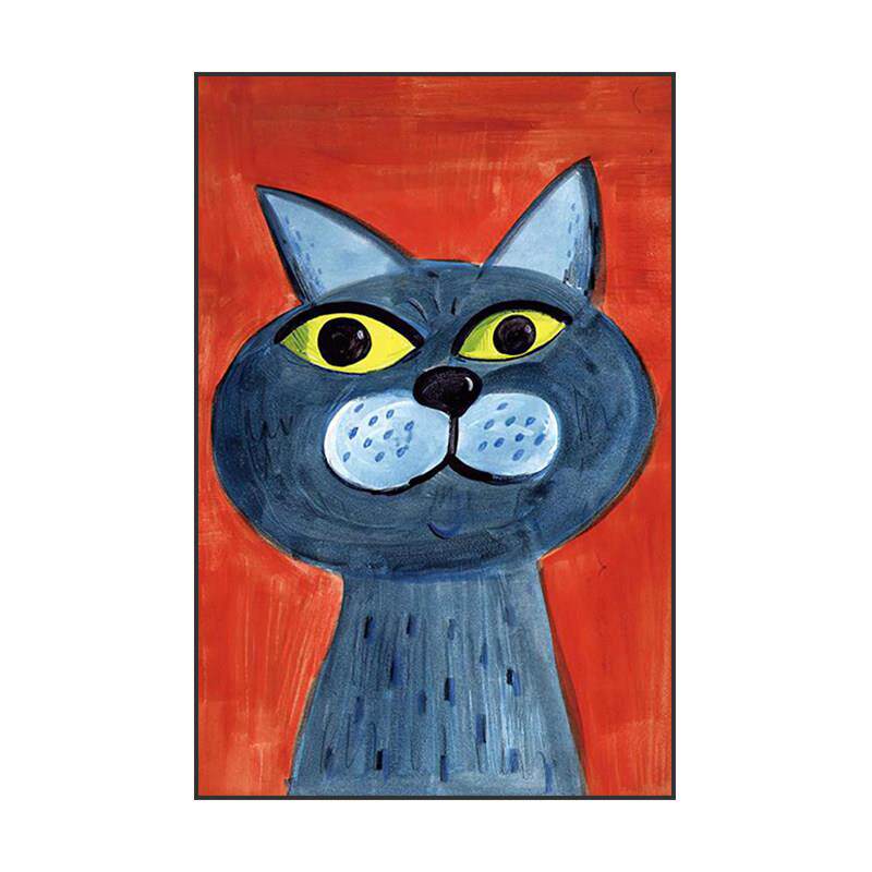 现代轻奢客厅玄关装饰画橙色可爱小猫儿童房背景墙壁画竖版挂画