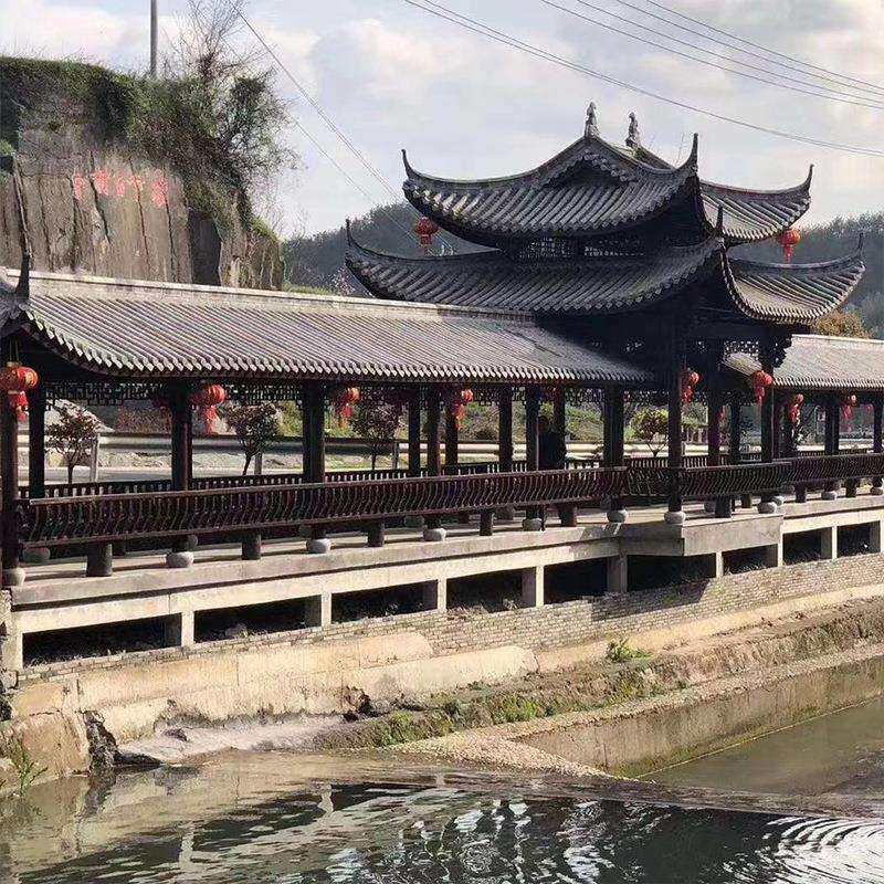 古建水榭长廊户外长廊庭院景区实木新中式防腐木古建长廊公园凉亭