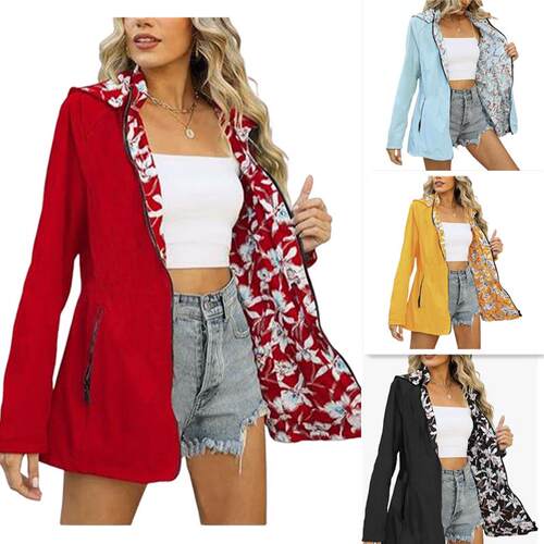 Women Spring Windproof Jacket Casual Print Outerwear Sleeve