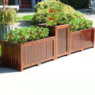 户外防腐木程花箱槽组合阳市政花ASH工园林道路碳化实木花盆台种