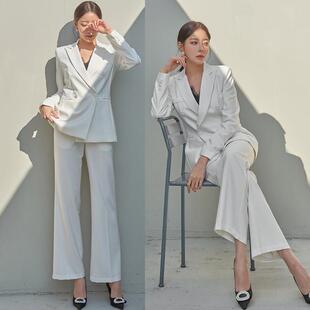 时尚韩版气质显瘦白色职业面试工作西服女春秋新款高级感西装套装