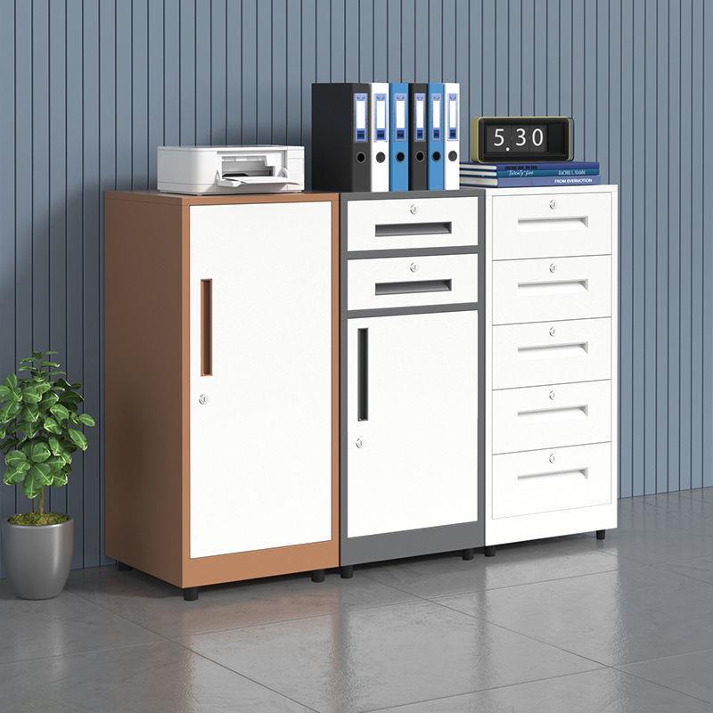 带锁柜抽屉文件柜资铁皮矮柜办公料桌小子KKA移家用动床头收纳储