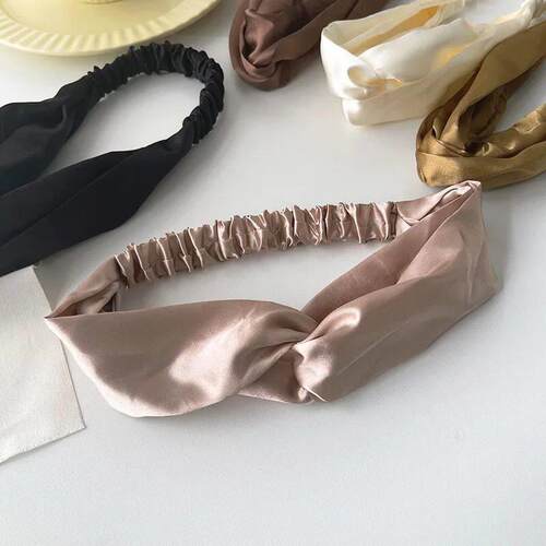 Satin Silk Solid Cross Top Knot Headband Elastic Hair Band W