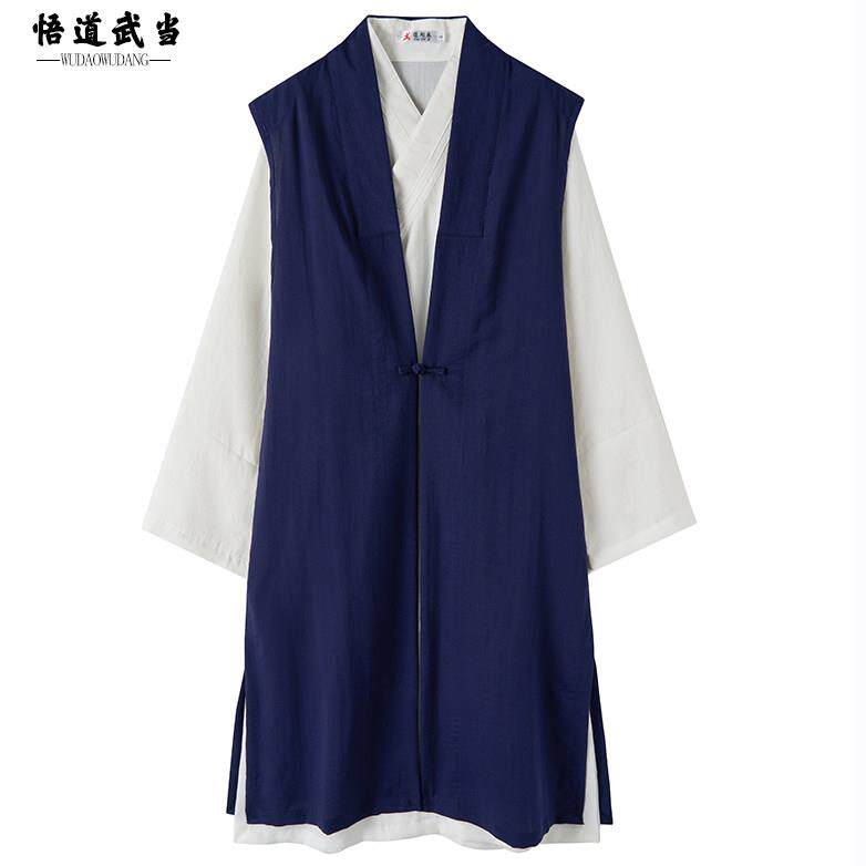 武当亚麻道袍道士服装男太极服女三清领长袍大褂披风比甲汉服马甲