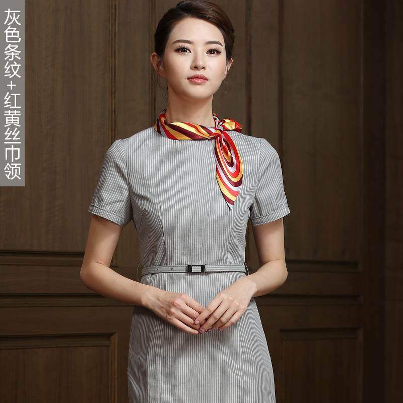 高档职灰色连衣裙航空姐制服高端气质酒店前台置售楼部业工作服海