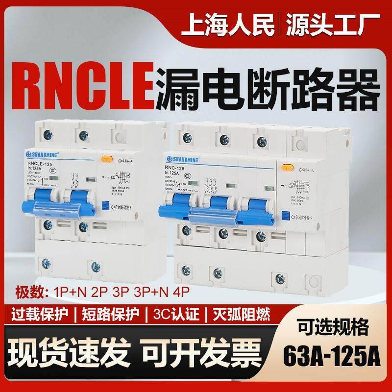 上海人民漏电断路器DZ47LE-80A100A125A漏电保护开关导轨安装漏保