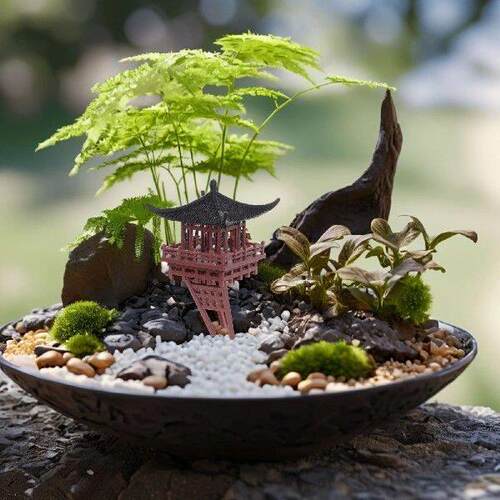 Chinese Retro Building Architecture Fish Tank Landscaping