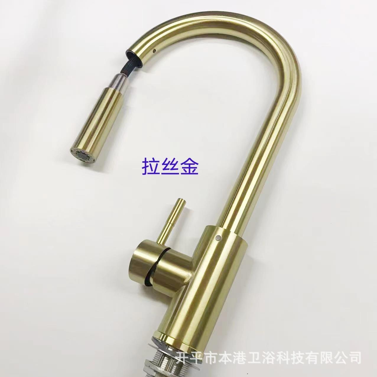 新款直销304拉丝金抽拉式洗菜盆水龙头厨房水槽洗碗池伸缩旋转洗
