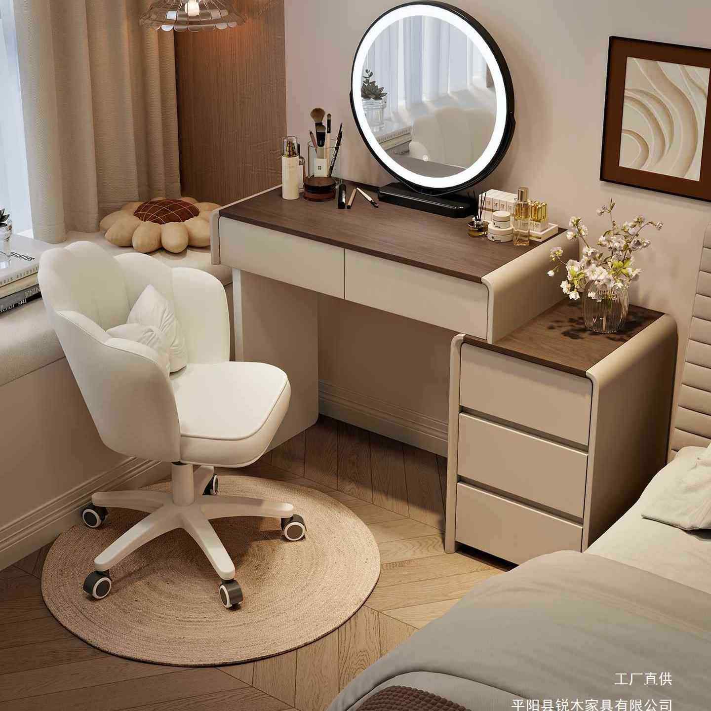 实木小户型梳妆台卧室现代简约2025新款主卧奶油风化妆桌斗柜一体