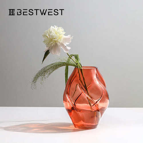 马蒂斯客厅水培插花花瓶家居不规则桔鼓包器色玻璃玄关matisse