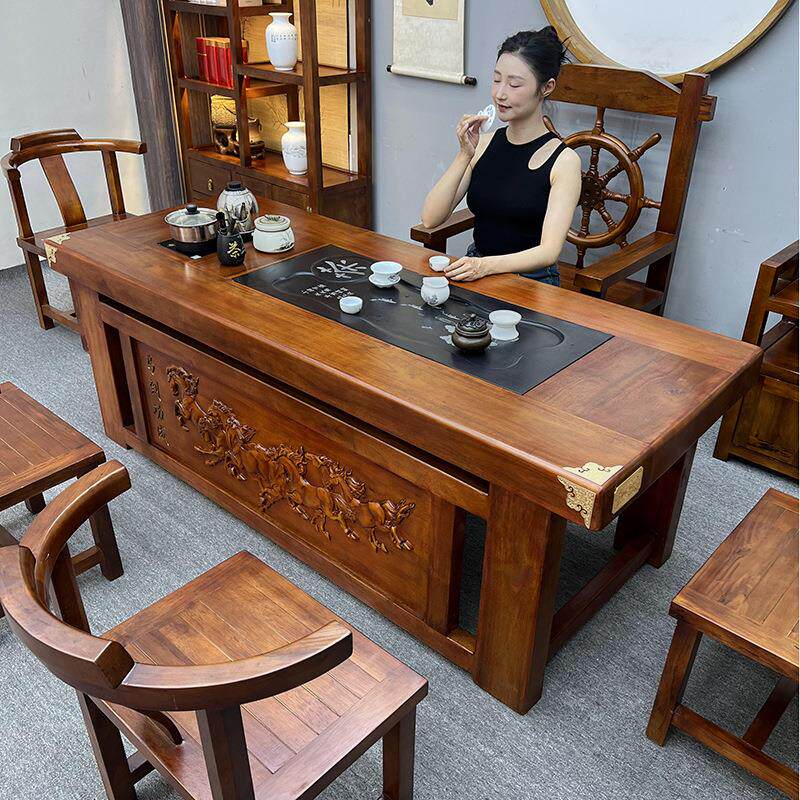 老船木茶桌椅组合家用套装客厅实木茶几办公室茶台一体复古原木桌