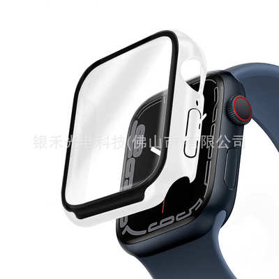 适用 9/8玻/7果手21171表防水壳曲面璃壳膜一体苹手表保护壳