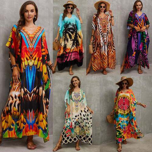 Rainbow Tie-Dye Long Cover-Up, Plus Size Loose Swimwear