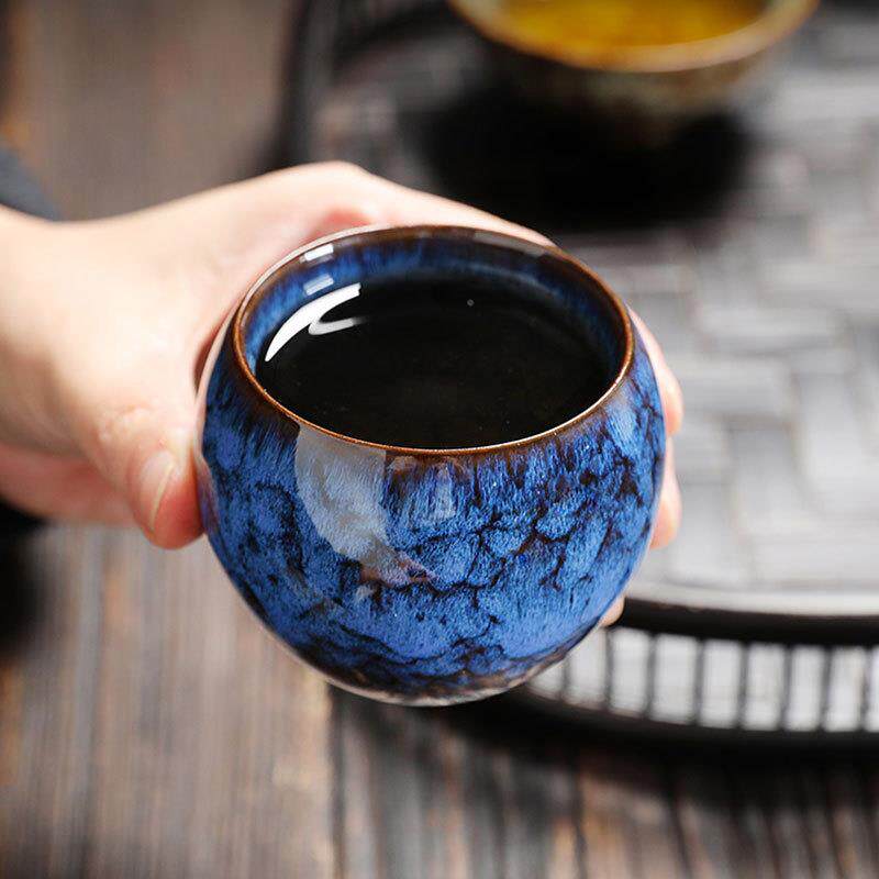 窑变釉建盏主人杯宽口杯功夫茶杯单个杯子茶盏单杯喝茶龙蛋杯茗杯
