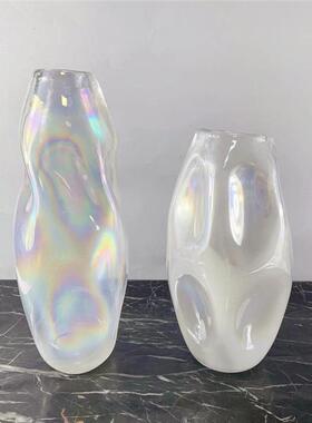 现代彩色玻璃插花瓶摆件样板间餐桌玄关茶售楼处软装饰品花器