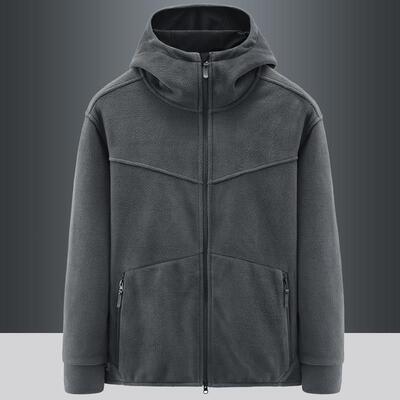 连帽摇粒绒外套男加厚2023秋冬季新款双面宽松休闲加绒抓绒衣夹克