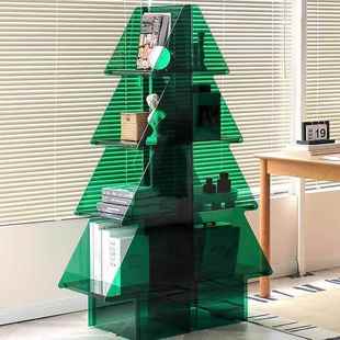 圣诞雪松亚克力置物架客厅储物柜酒柜书房书架边柜落地一体免安装