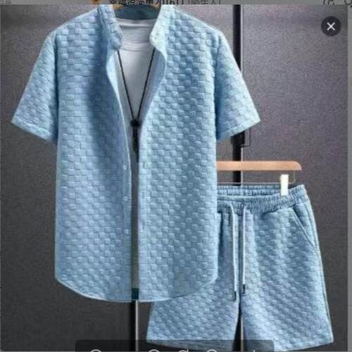 Men's White Chevron Textured 2-Piece Loungewear Set - Short