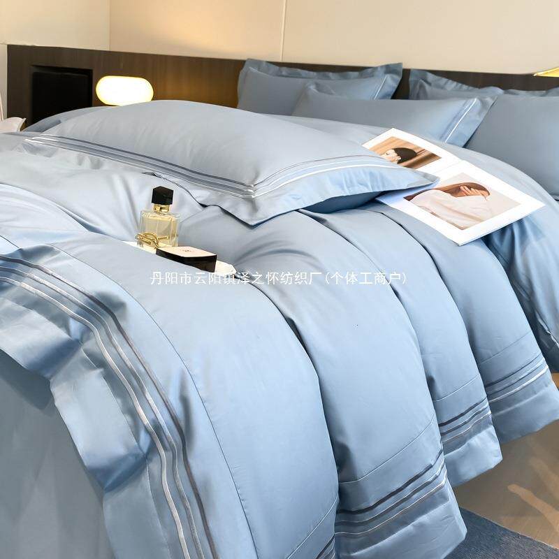 工厂直销200支长绒棉四件套100全棉纯棉床单被套纯色床笠床上用品